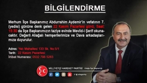 Abdürrahim Aydemir'in ruhuna mevlit okutulacak