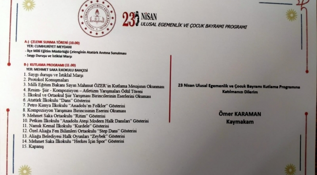 23 Nisan Aliağa'da Coşkuyla Kutlanacak