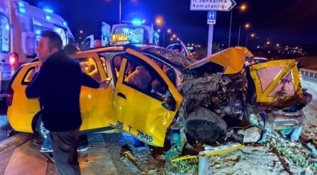 Ticari taksi bariyerlere çarptı: 1 ölü, 5 yaralı