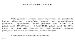 İzmir'de 5 gün boyunca toplantı, gösteri yürüyüşü ve basın açıklaması yasaklandı