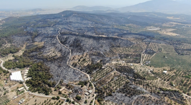 Yangının hasarı havadan görüntülendi