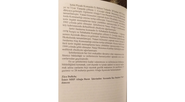 MHP Aliağa'dan Şehitlere Vefa: "Şehitlik Destanı" Kitabında Aliağalı Şehitler Yer Aldı