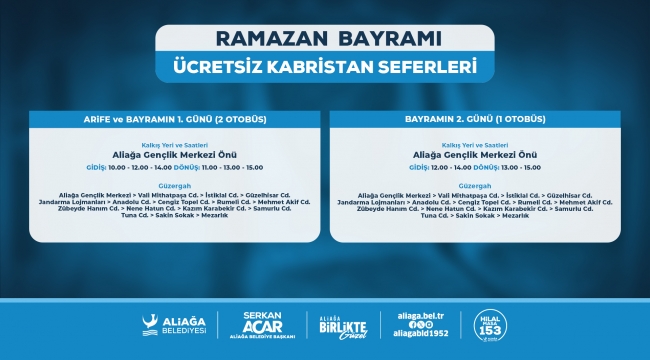 Aliağa Belediyesi'nden Ramazan Bayramı'nda Kabristana Ücretsiz Ulaşım