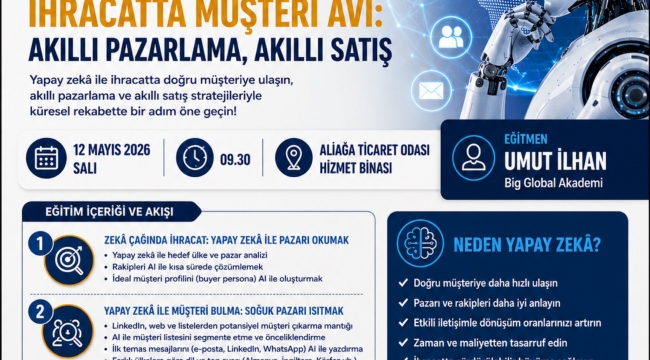 Aliağa'da İş Dünyasına Yönelik Yapay Zekâ ile İhracat Eğitimi Düzenleniyor